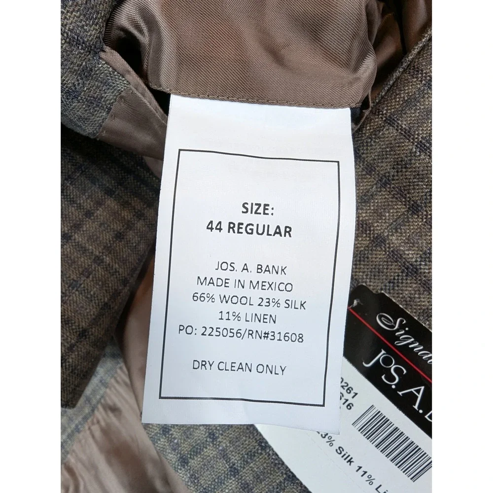 Jos A Bank Blazer Men 44 Brown Plaid Wool Silk Linen Signature Collection Jacket